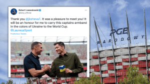 Andrij Szewczenko przekazał opaskę kapitańską reprezentacji Ukrainy Robertowi Lewandowskiemu