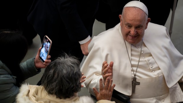 Pope Francis is seen during his weekly general audience at Paul VI hall