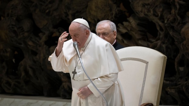 Pope Francis during his weekly general audience in Paul VI Hall at the Vatican on February 07 2024