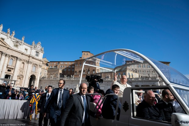Pope Francis during his weekly general audience in St. Peter's square at the Vatican on April 24, 2024