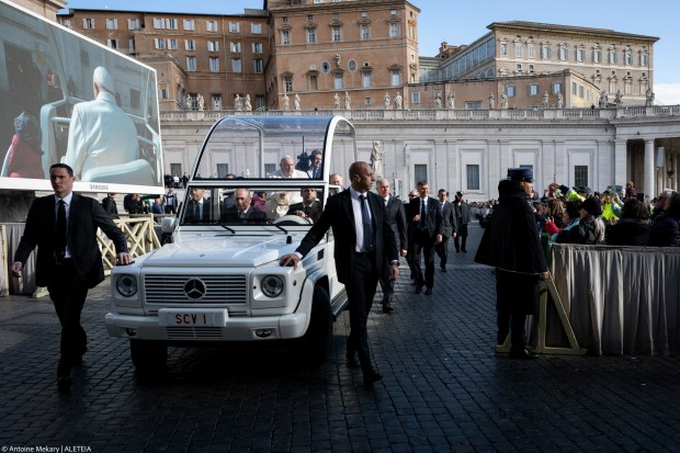 Pope Francis during his weekly general audience in St. Peter's square at the Vatican on April 24, 2024