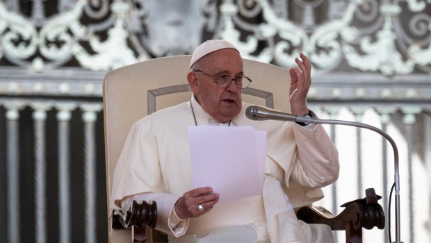 Pope Francis during his weekly general audience in St. Peter's square at the Vatican on April 17, 2024