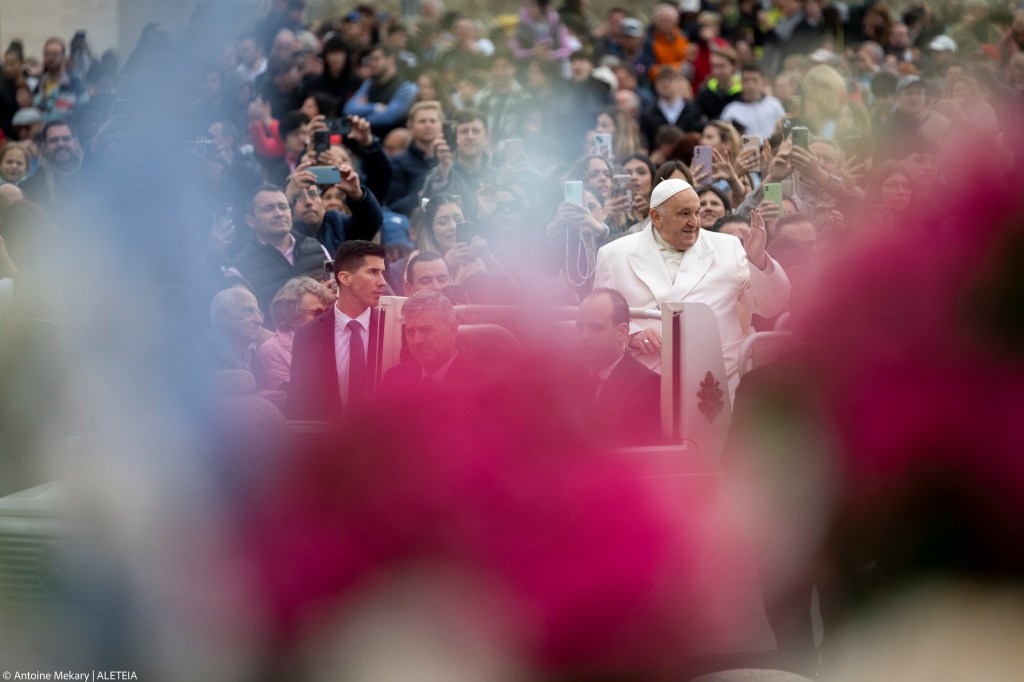 Pope Francis during his weekly general audience in St. Peter's square at the Vatican on April 03, 2024