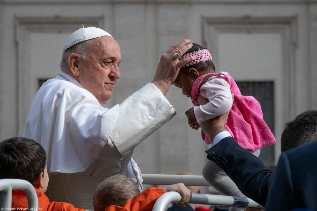 Pope Francis during his weekly general audience in St. Peter's square at the Vatican on May 08, 2024.