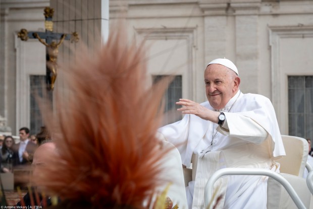 Pope Francis during his weekly general audience in St. Peter's square at the Vatican on May 08, 2024