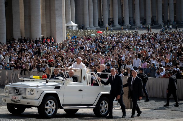 Pope Francis during his weekly general audience in St. Peter's square at the Vatican on May 29, 2024.