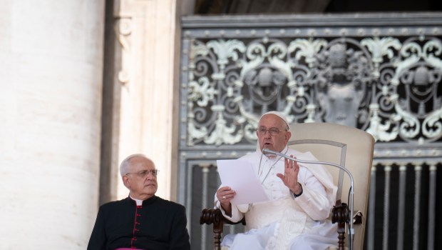 Pope Francis during his weekly general audience in St. Peter's square at the Vatican on May 29, 2024.