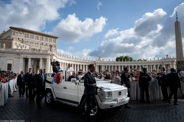 Pope Francis during his weekly general audience in St. Peter's square at the Vatican on May 22, 2024.