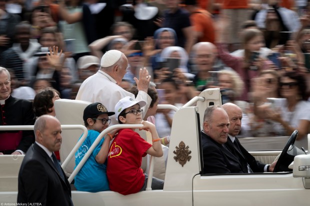 Pope Francis during his weekly general audience in St. Peter's square at the Vatican on May 22, 2024.