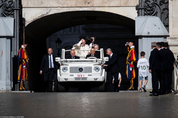 Pope Francis during his weekly general audience in St. Peter's square at the Vatican on June 05, 2024.